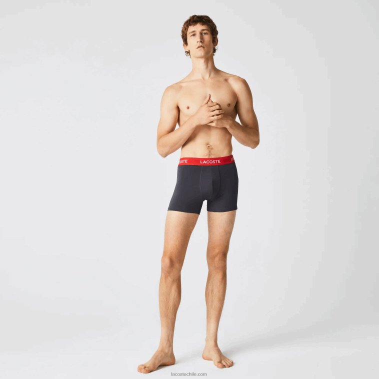 hombres Lacoste gris oscuro rojo azul negro 8w3 Pack de 3 calzoncillos de microfibra con cintura a rayas N6XZ21528