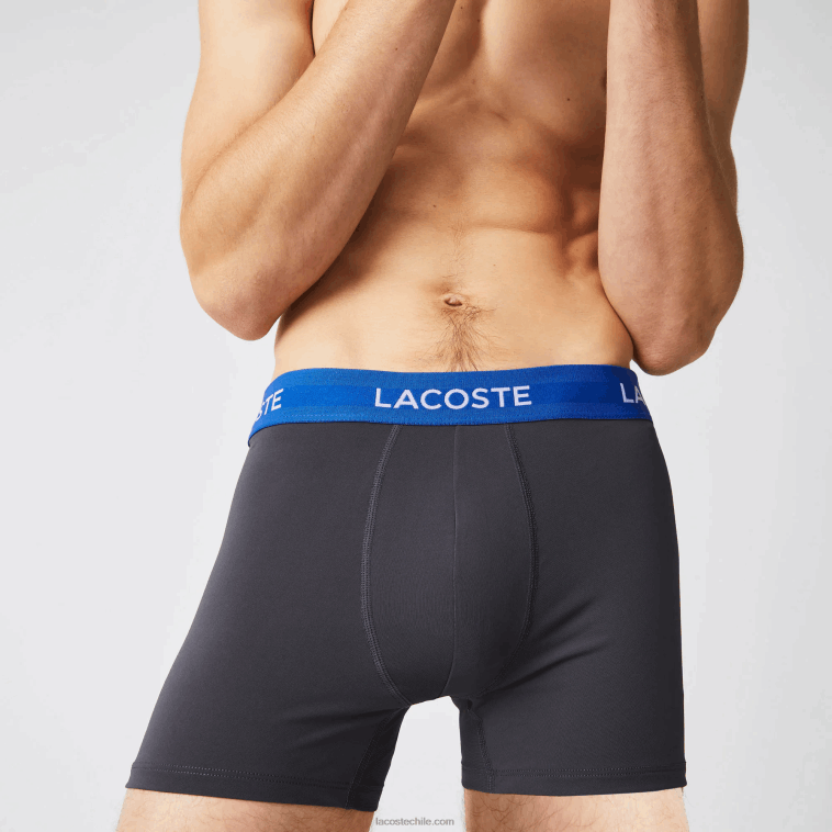 hombres Lacoste gris oscuro rojo azul negro 8w3 Pack de 3 calzoncillos de microfibra con cintura a rayas N6XZ21528
