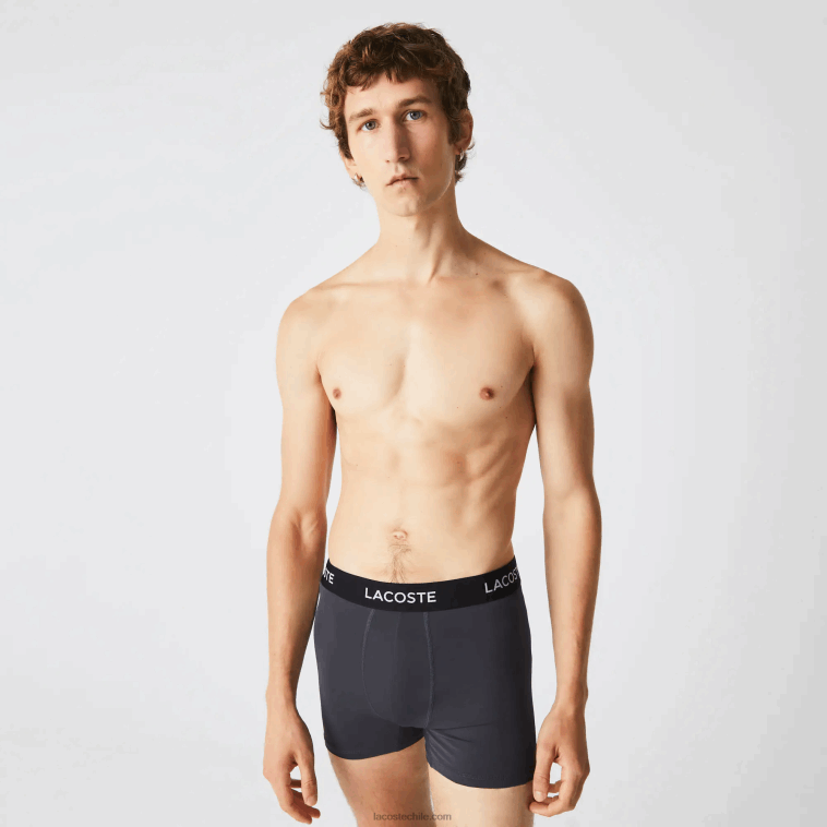 hombres Lacoste gris oscuro rojo azul negro 8w3 Pack de 3 calzoncillos de microfibra con cintura a rayas N6XZ21528