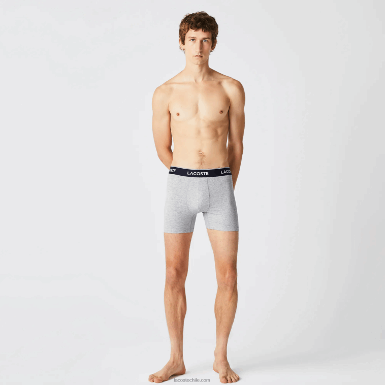 hombres Lacoste lomo gris cca Pack de 3 calzoncillos bóxer largos de algodón elástico N6XZ21407
