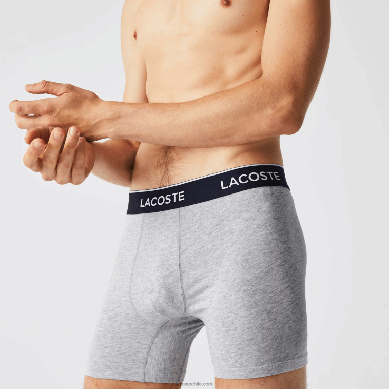 hombres Lacoste lomo gris cca Pack de 3 calzoncillos bóxer largos de algodón elástico N6XZ21407