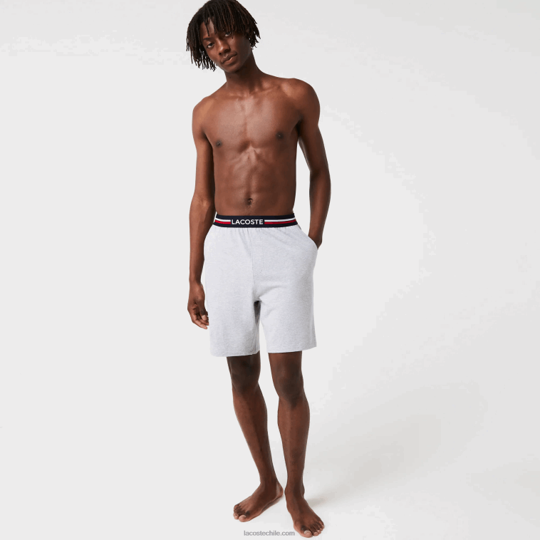hombres Lacoste lomo gris cca calzoncillos boxer largos con cintura a rayas N6XZ21375