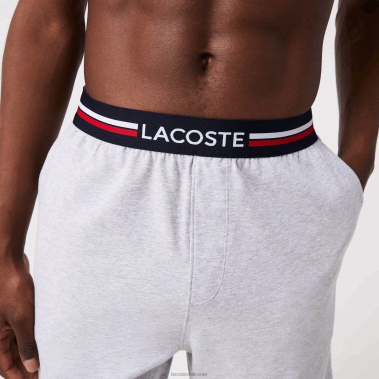 hombres Lacoste lomo gris cca calzoncillos boxer largos con cintura a rayas N6XZ21375