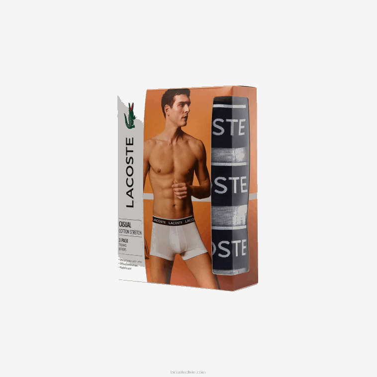 hombres Lacoste lomo gris cca calzoncillos tipo bóxer informales, paquete de 3 N6XZ2485