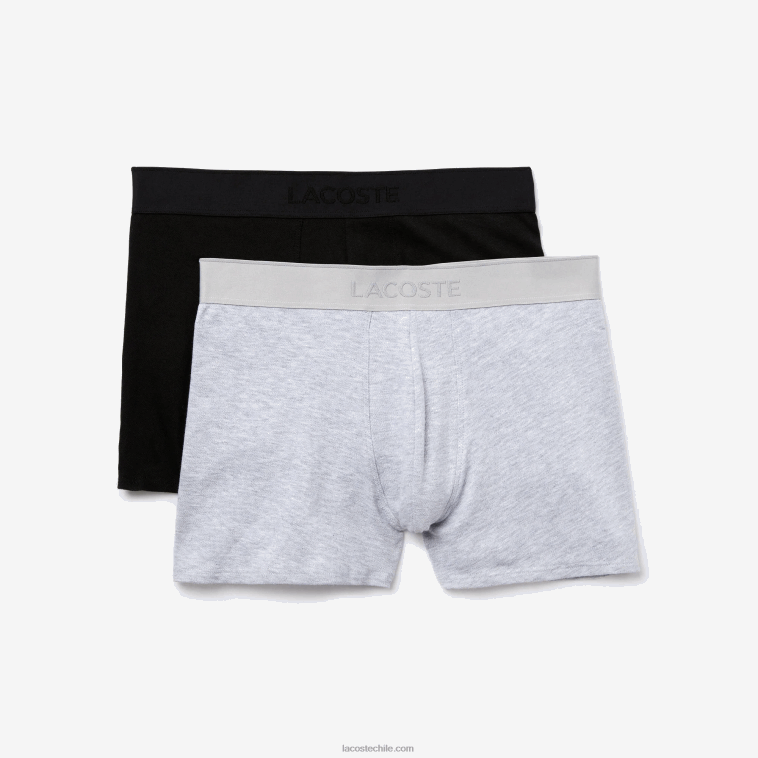 hombres Lacoste lomo gris negro snp l.12.12 calzoncillos bóxer de piqué pack de 2 N6XZ21616