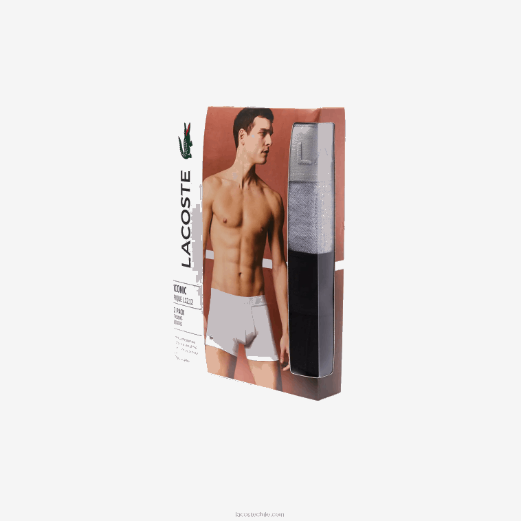 hombres Lacoste lomo gris negro snp l.12.12 calzoncillos bóxer de piqué pack de 2 N6XZ21616