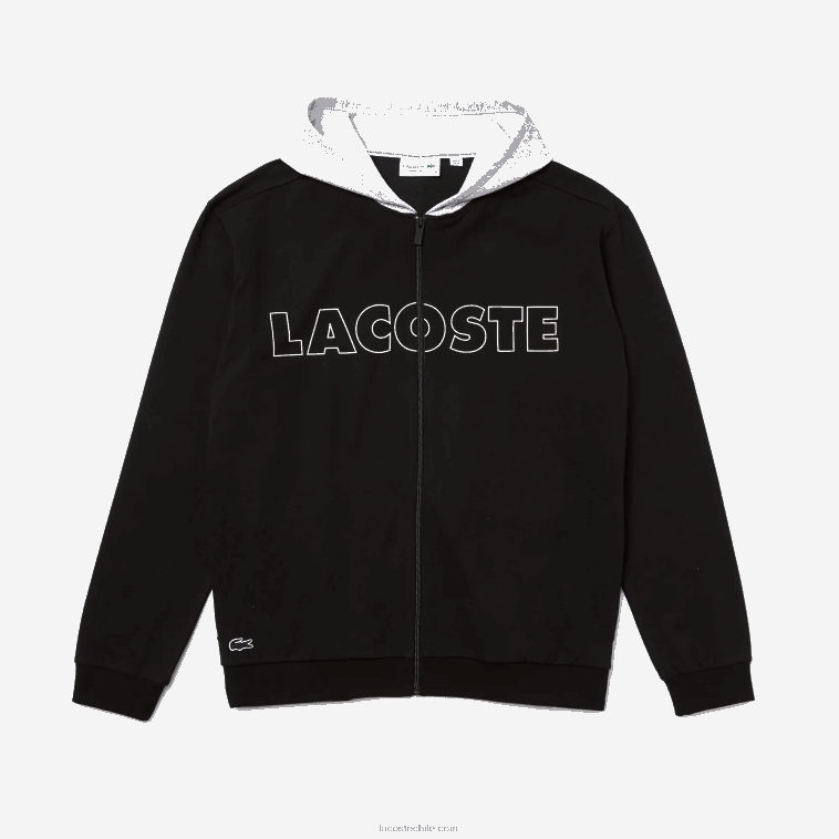 hombres Lacoste lomo gris negro snp sudadera con capucha interior de polar de algodón con logo N6XZ21474