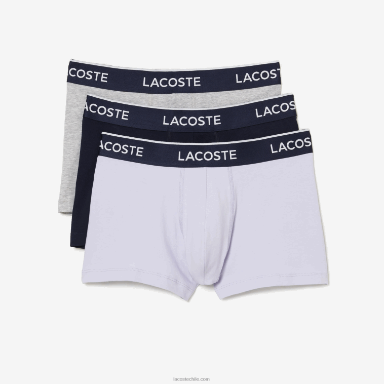 hombres Lacoste morado azul marino gris chine ggj calzoncillos tipo bóxer informales, paquete de 3 N6XZ2482