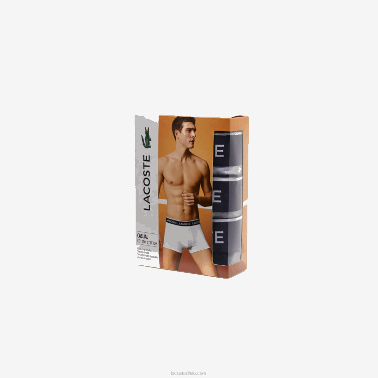 hombres Lacoste morado azul marino gris chine ggj calzoncillos tipo bóxer informales, paquete de 3 N6XZ2482
