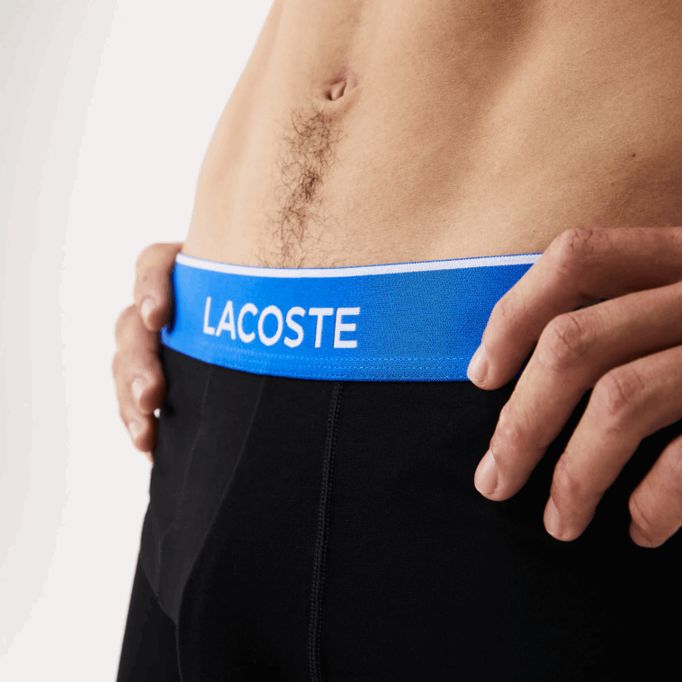 hombres Lacoste negro azul gris oscuro b68 Pack de 3 calzoncillos boxer largos de algodón N6XZ21415