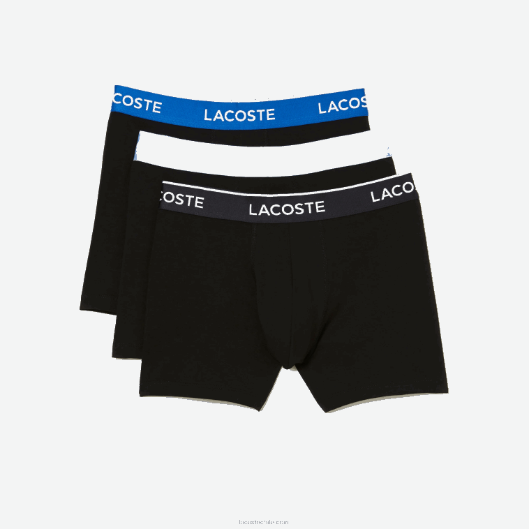 hombres Lacoste negro azul gris oscuro b68 Pack de 3 calzoncillos boxer largos de algodón N6XZ21415