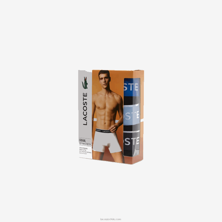 hombres Lacoste negro azul gris oscuro b68 Pack de 3 calzoncillos boxer largos de algodón N6XZ21415