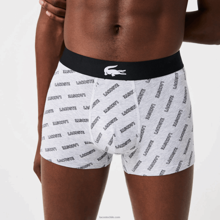 hombres Lacoste negro gris chin blanco eqd pack de 3 calzoncillos de algodón stretch N6XZ21431