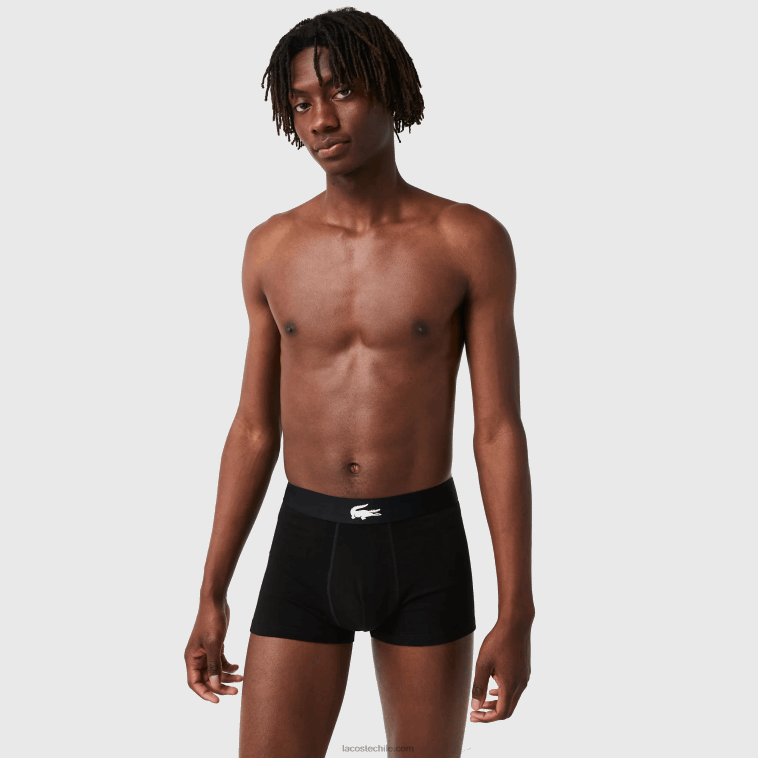 hombres Lacoste negro gris chin blanco eqd pack de 3 calzoncillos de algodón stretch N6XZ21431