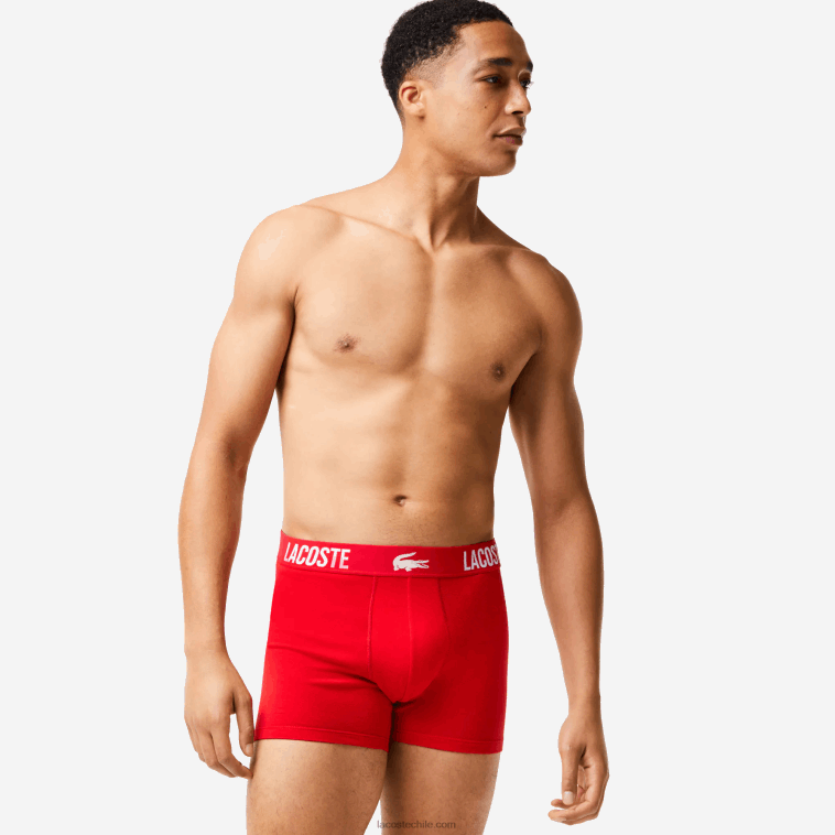 hombres Lacoste negro rojo blanco tr2 Pack de 3 calzoncillos bóxer de cocodrilo en contraste con la marca N6XZ21548