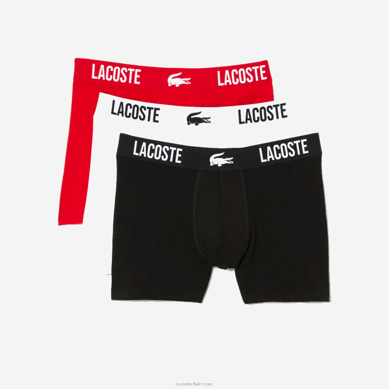 hombres Lacoste negro rojo blanco tr2 Pack de 3 calzoncillos bóxer de cocodrilo en contraste con la marca N6XZ21548