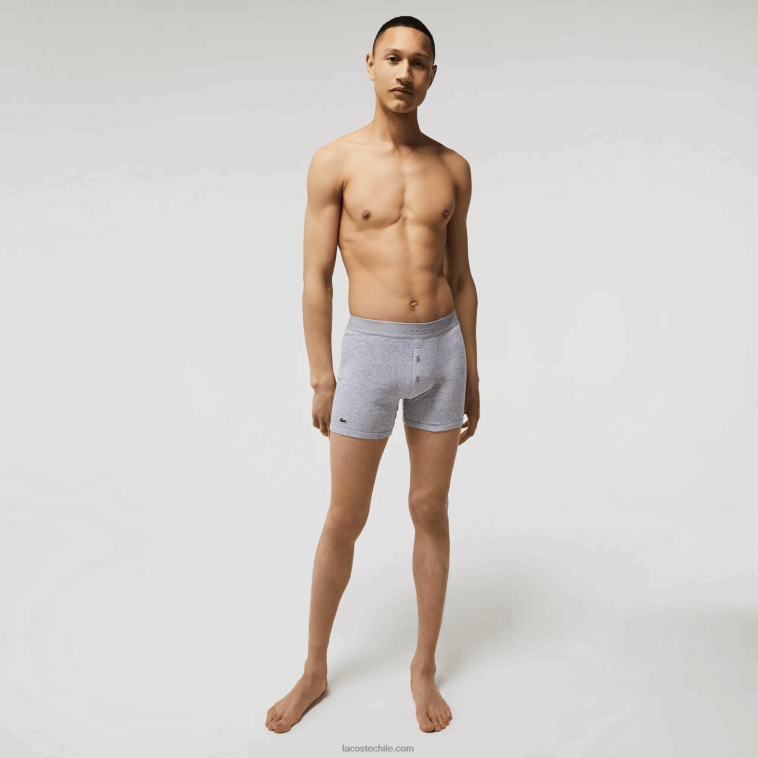 hombres Lacoste rojo gris chino azul marino w46 Pack de 3 calzoncillos bóxer largos de algodón con cintura con letras N6XZ21357