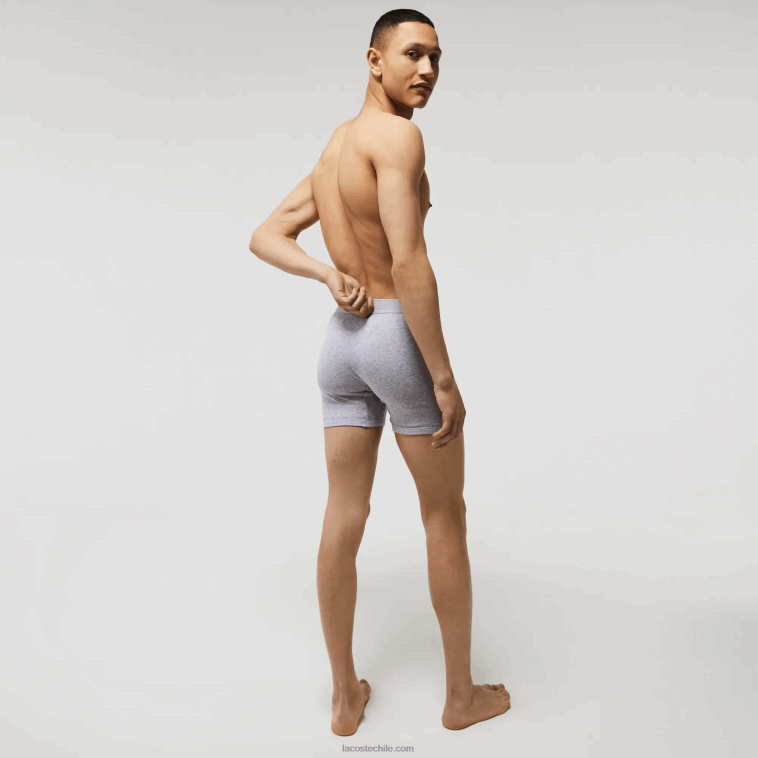 hombres Lacoste rojo gris chino azul marino w46 Pack de 3 calzoncillos bóxer largos de algodón con cintura con letras N6XZ21357