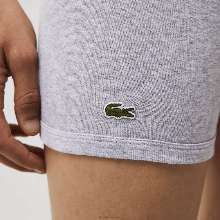 hombres Lacoste rojo gris chino azul marino w46 Pack de 3 calzoncillos bóxer largos de algodón con cintura con letras N6XZ21357