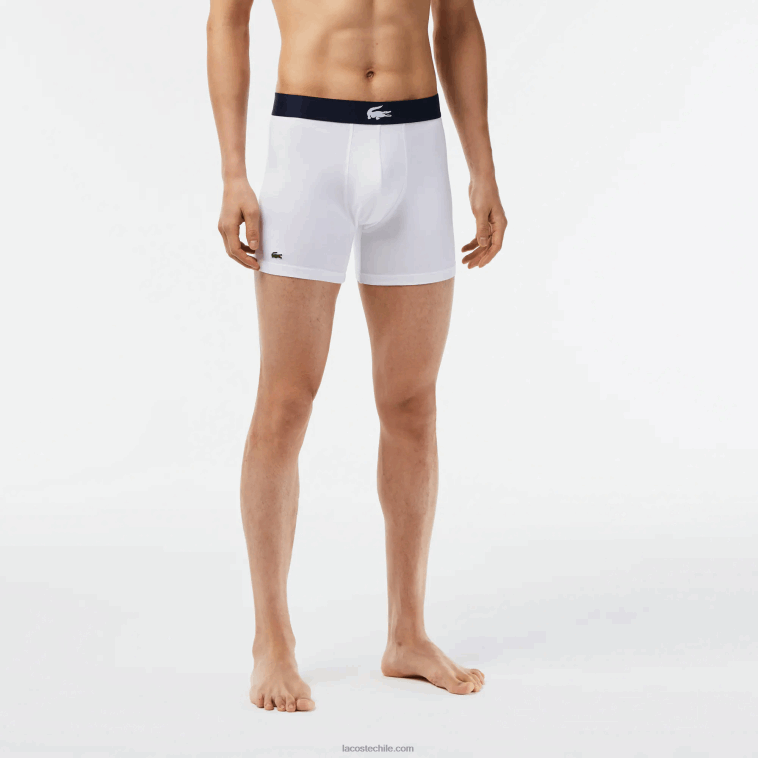 hombres Lacoste verde azul marino blanco p52 Pack de 3 calzoncillos bóxer largos de algodón elástico con cintura de cocodrilo N6XZ21368