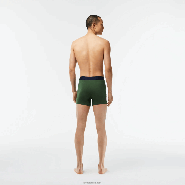 hombres Lacoste verde azul marino blanco p52 Pack de 3 calzoncillos bóxer largos de algodón elástico con cintura de cocodrilo N6XZ21368