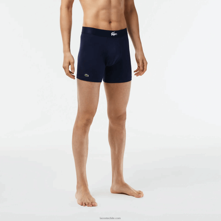 hombres Lacoste verde azul marino blanco p52 Pack de 3 calzoncillos bóxer largos de algodón elástico con cintura de cocodrilo N6XZ21368