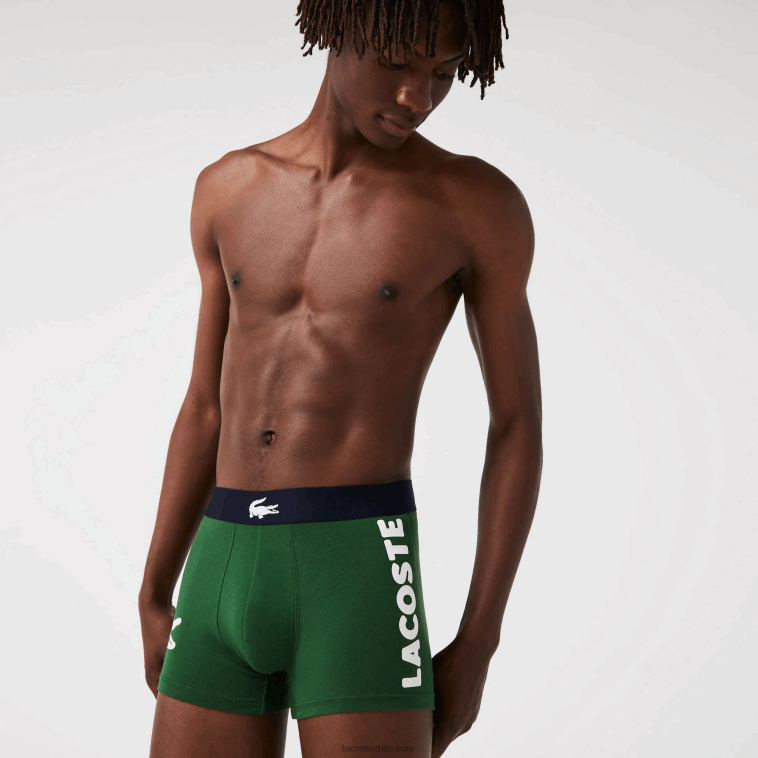 hombres Lacoste verde azul marino blanco p52 pack de 3 calzoncillos de algodón stretch no combinados N6XZ21341