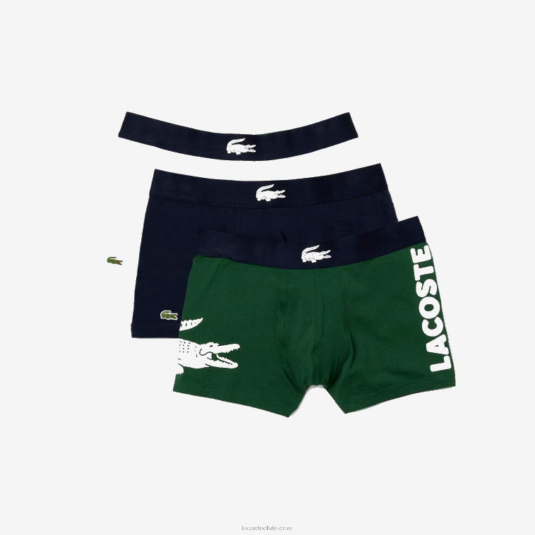 hombres Lacoste verde azul marino blanco p52 pack de 3 calzoncillos de algodón stretch no combinados N6XZ21341