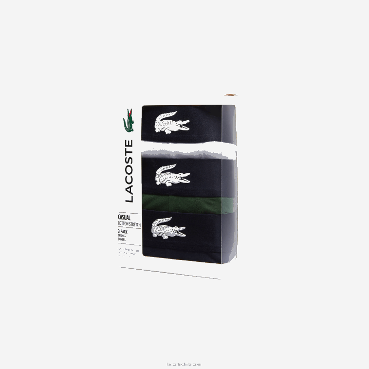 hombres Lacoste verde azul marino blanco p52 pack de 3 calzoncillos de algodón stretch no combinados N6XZ21341