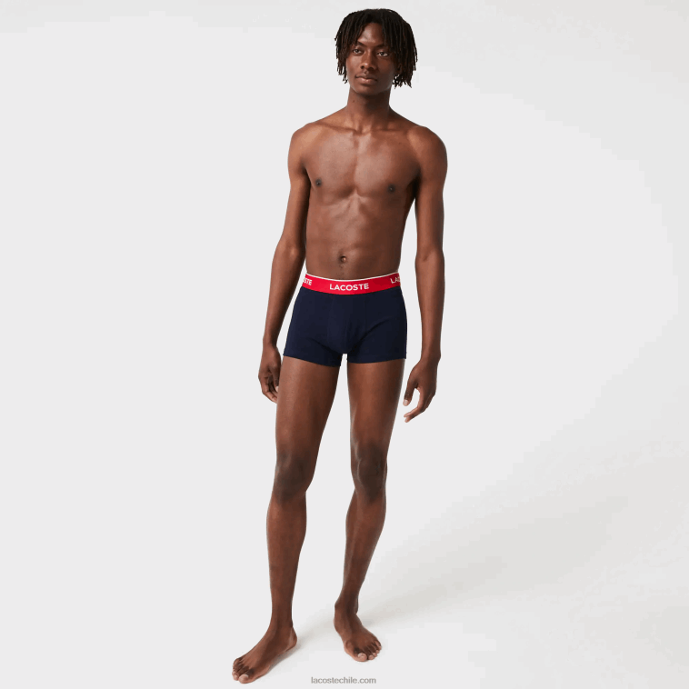 hombres Lacoste verde rojo azul marino hy0 Pack de 3 calzoncillos bóxer casual azul marino con cinturilla a contraste N6XZ21455
