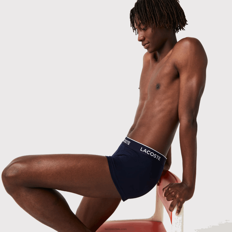 hombres Lacoste verde rojo azul marino hy0 Pack de 3 calzoncillos bóxer casual azul marino con cinturilla a contraste N6XZ21455