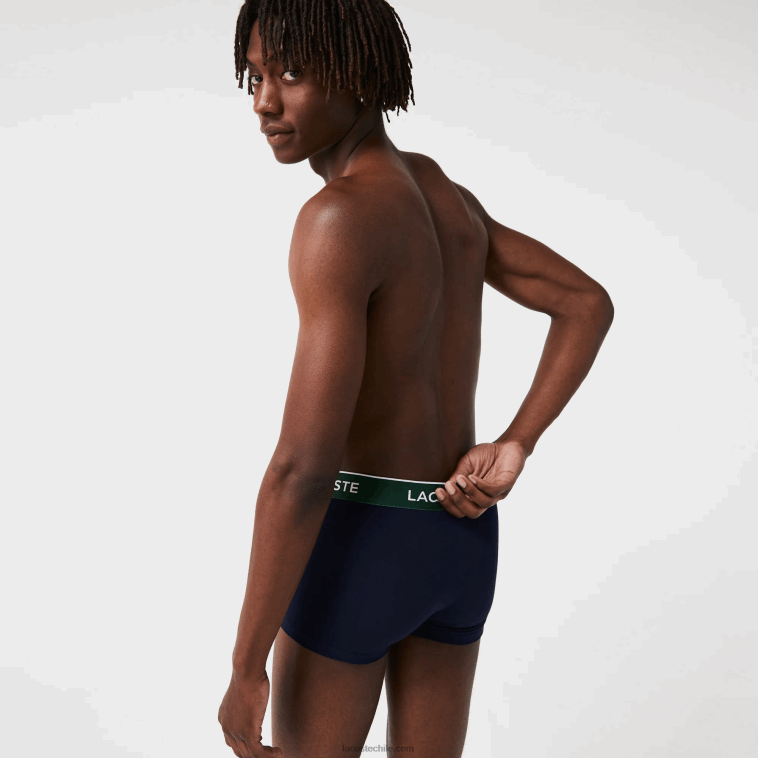 hombres Lacoste verde rojo azul marino hy0 Pack de 3 calzoncillos bóxer casual azul marino con cinturilla a contraste N6XZ21455