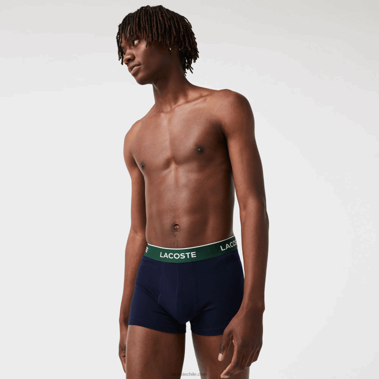 hombres Lacoste verde rojo azul marino hy0 Pack de 3 calzoncillos bóxer casual azul marino con cinturilla a contraste N6XZ21455