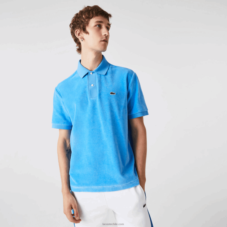 hombres Lacoste azul 4xa polo de corte clásico en terciopelo de algodón N6XZ2738