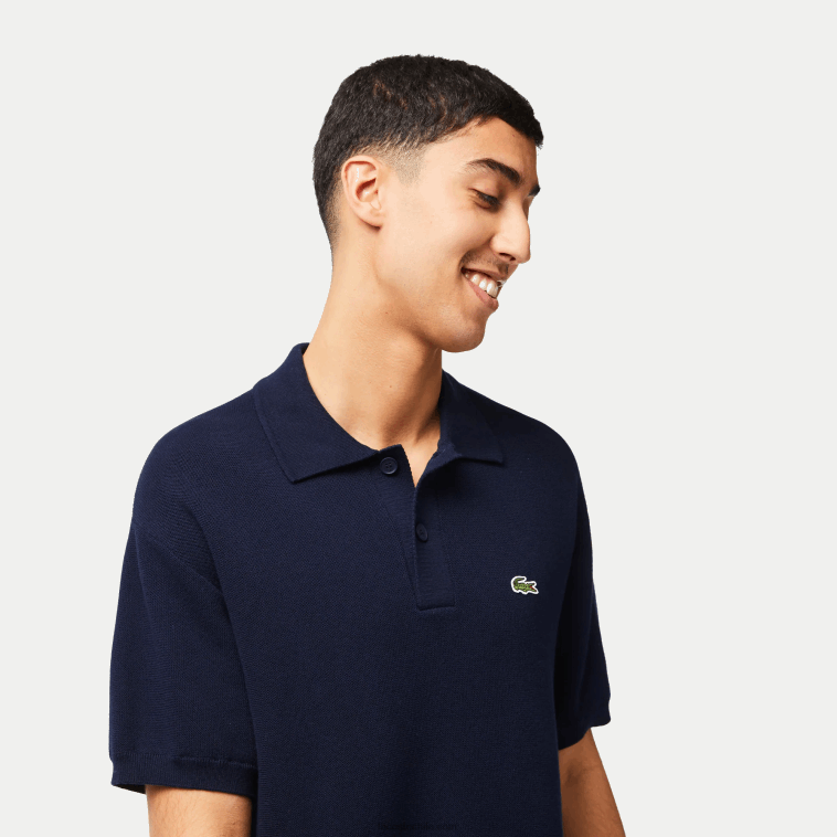 hombres Lacoste azul marino 423 polo a rayas de algodón orgánico N6XZ2440