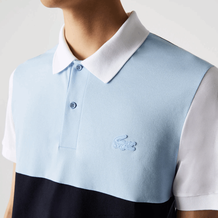 hombres Lacoste azul marino azul claro blanco tx4 Polo de piqué colorblock ligero y transpirable de corte regular N6XZ2867