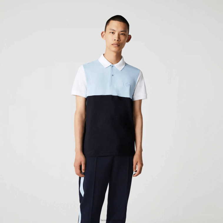 hombres Lacoste azul marino azul claro blanco tx4 Polo de piqué colorblock ligero y transpirable de corte regular N6XZ2867