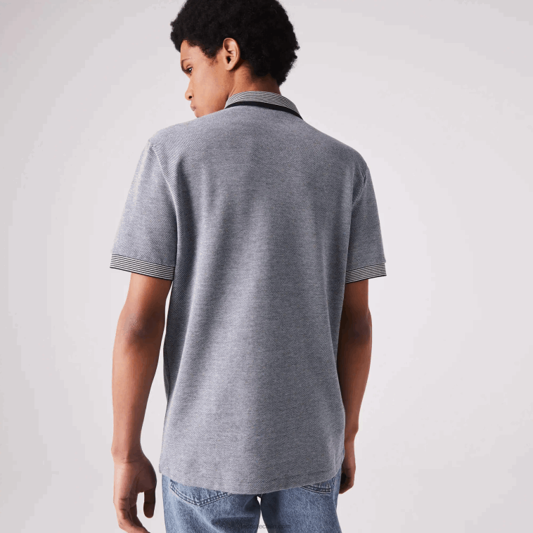 hombres Lacoste azul marino blanco bdv polo regular fit de algodón con acabados a rayas N6XZ2873