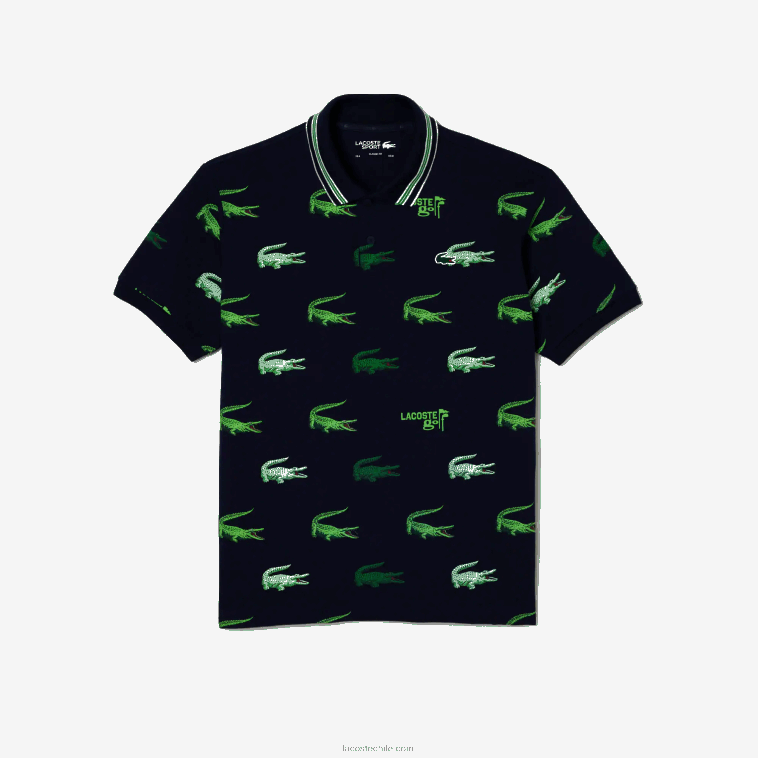 hombres Lacoste azul marino blanco verde xif polo de golf con estampado de cocodrilo N6XZ2203