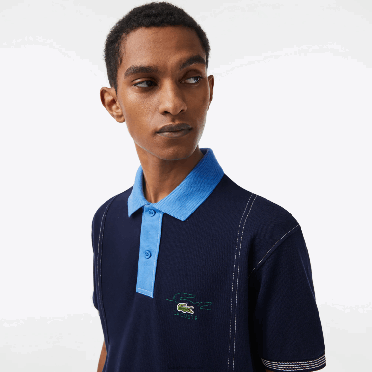 hombres Lacoste azul marino f65 polo de algodón orgánico de dos tonos N6XZ2262