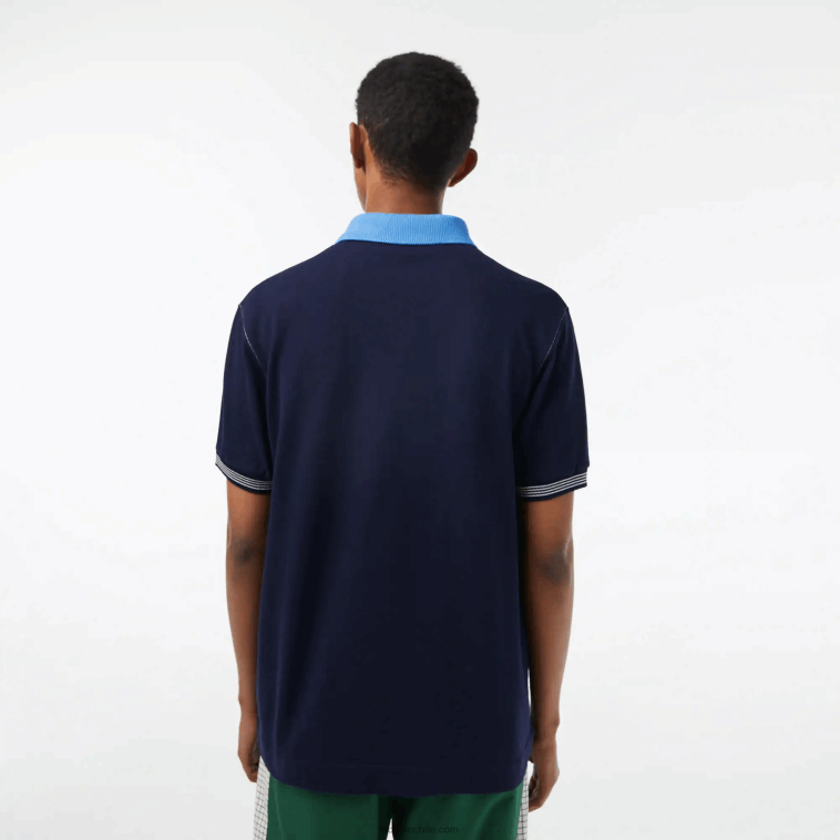 hombres Lacoste azul marino f65 polo de algodón orgánico de dos tonos N6XZ2262