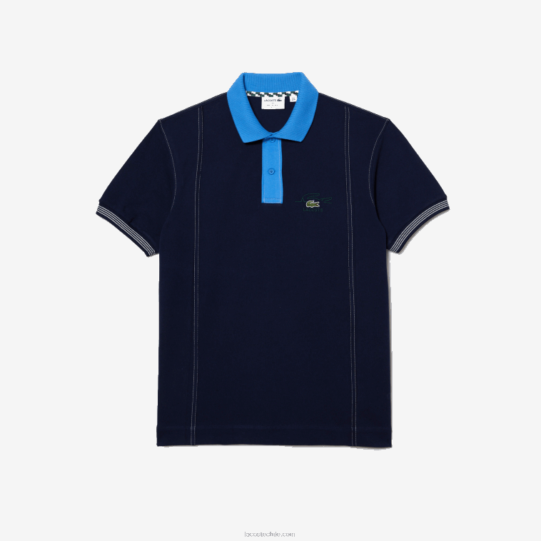 hombres Lacoste azul marino f65 polo de algodón orgánico de dos tonos N6XZ2262