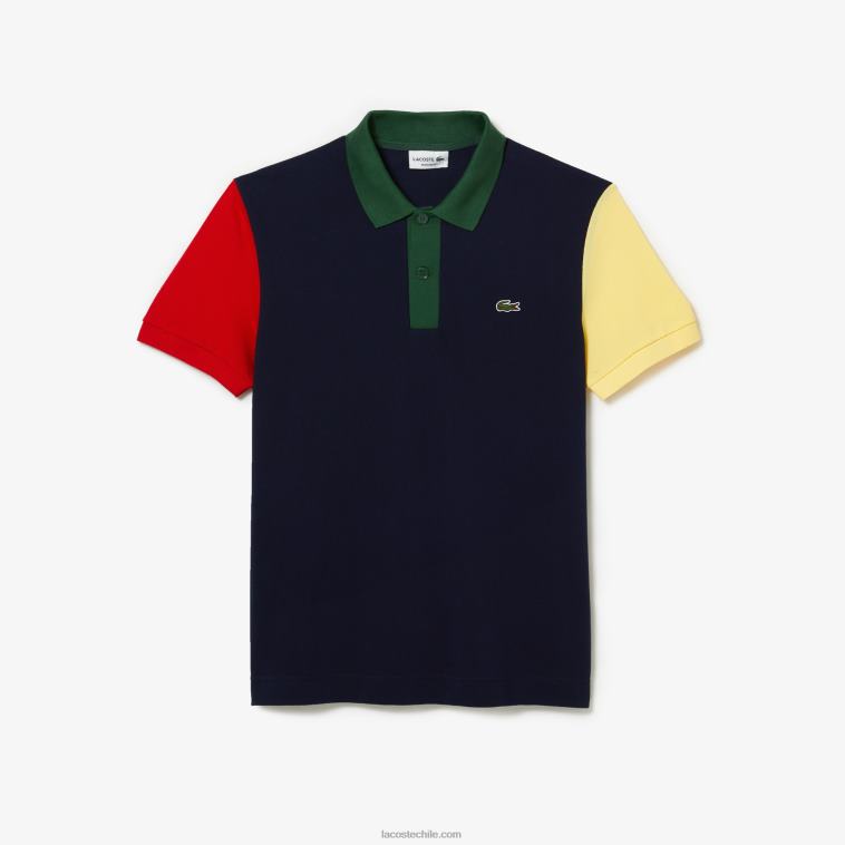 hombres Lacoste azul marino rojo amarillo verde 821 polo de petit piqué de algodón con bloques de color de corte regular N6XZ2558