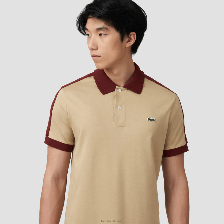 hombres Lacoste beige 02s polo de ajuste clásico con cuello en contraste N6XZ2580