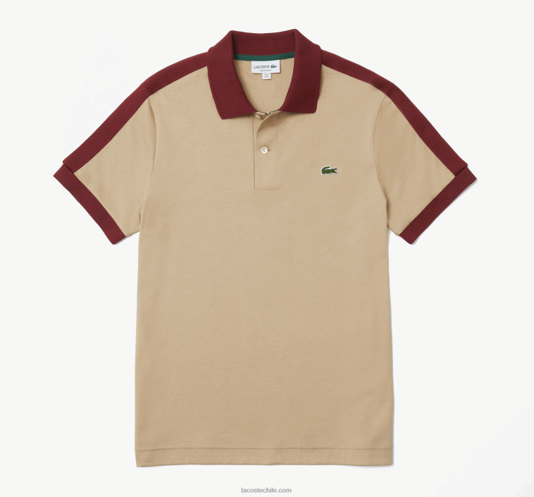 hombres Lacoste beige 02s polo de ajuste clásico con cuello en contraste N6XZ2580