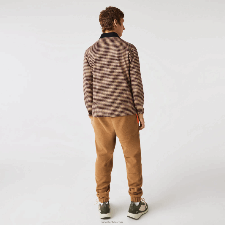 hombres Lacoste beige azul marino burdeos v40 polo de corte holgado con estampado de tartán N6XZ2924