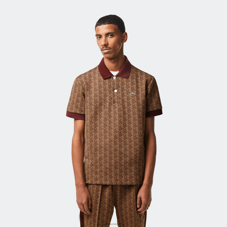 hombres Lacoste beige burdeos mkj polo de corte clásico con estampado de monograma N6XZ271