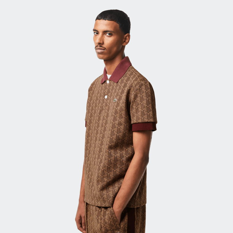 hombres Lacoste beige burdeos mkj polo de corte clásico con estampado de monograma N6XZ271