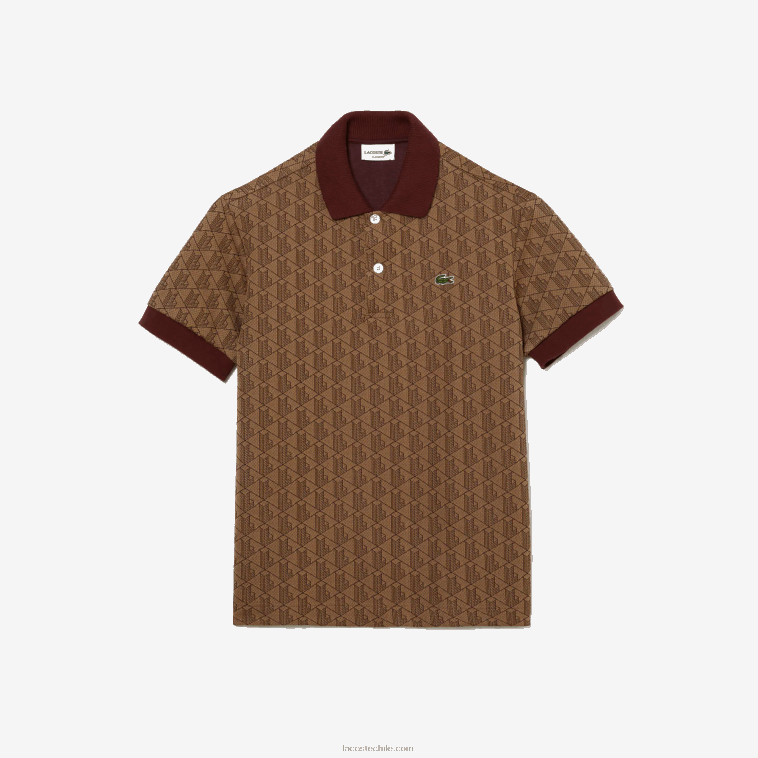 hombres Lacoste beige burdeos mkj polo de corte clásico con estampado de monograma N6XZ271