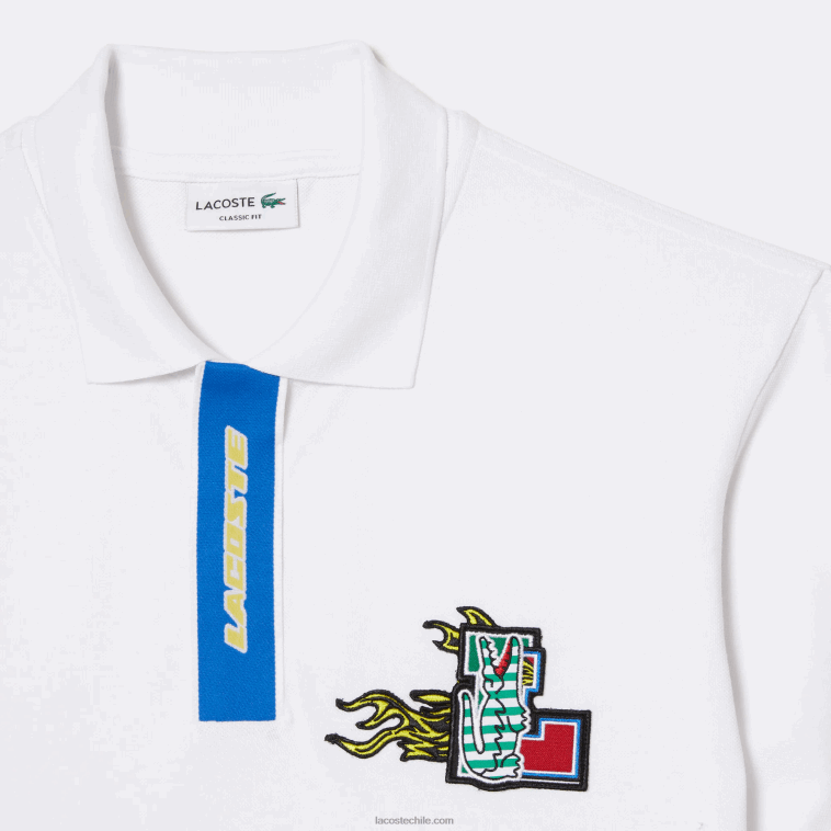 hombres Lacoste blanco 001 polo con solapa en contraste y placa de cocodrilo N6XZ2635
